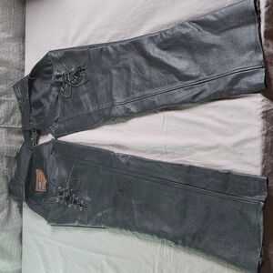 Black Leather Chaps First Classics Size XXL Black Motorcycle Biker Zip Lace